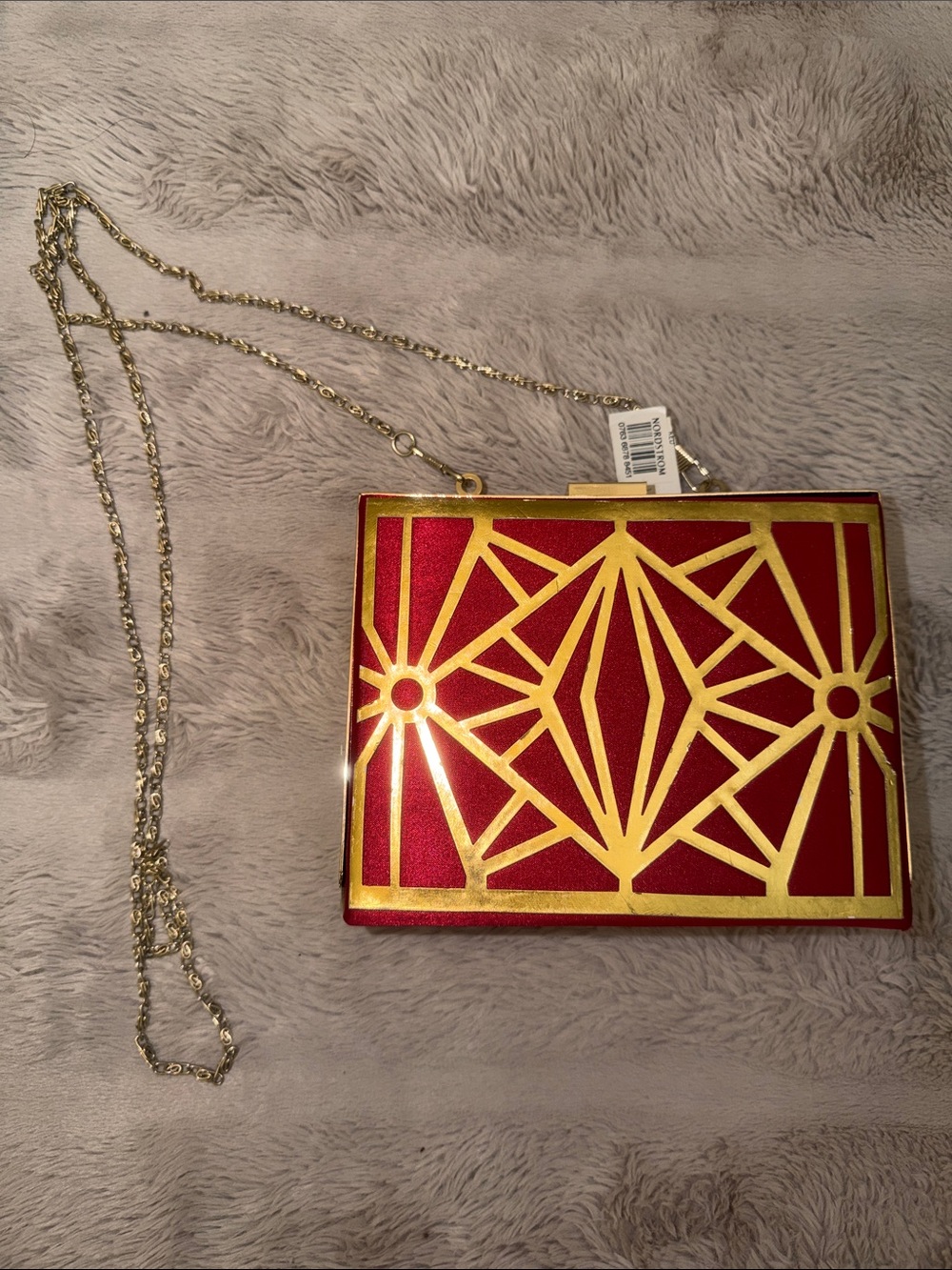 Natasha Couture Red and Gold Geometric Box Clutch
